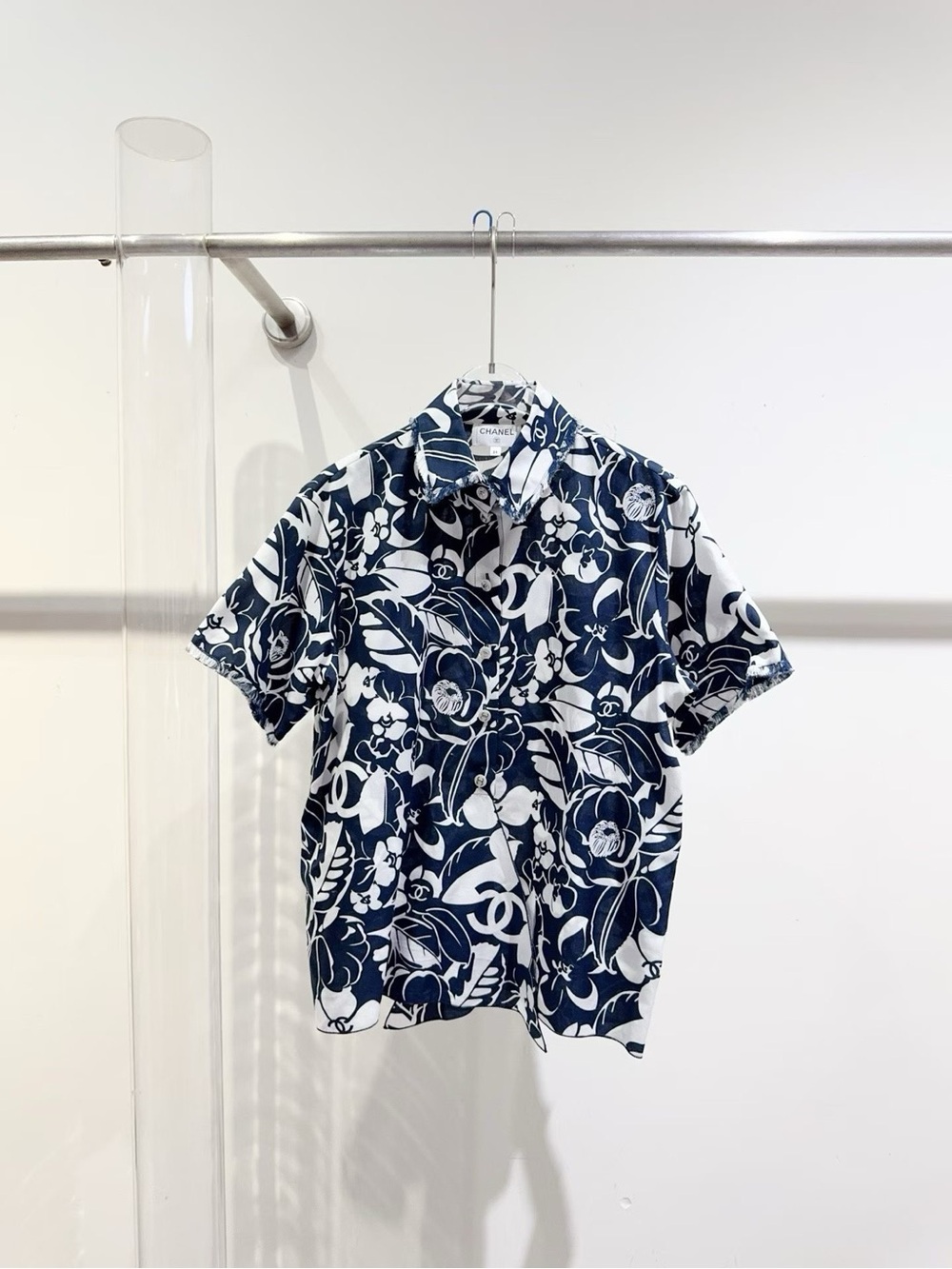 Chanel Navy & White Floral Button-Up Shirt